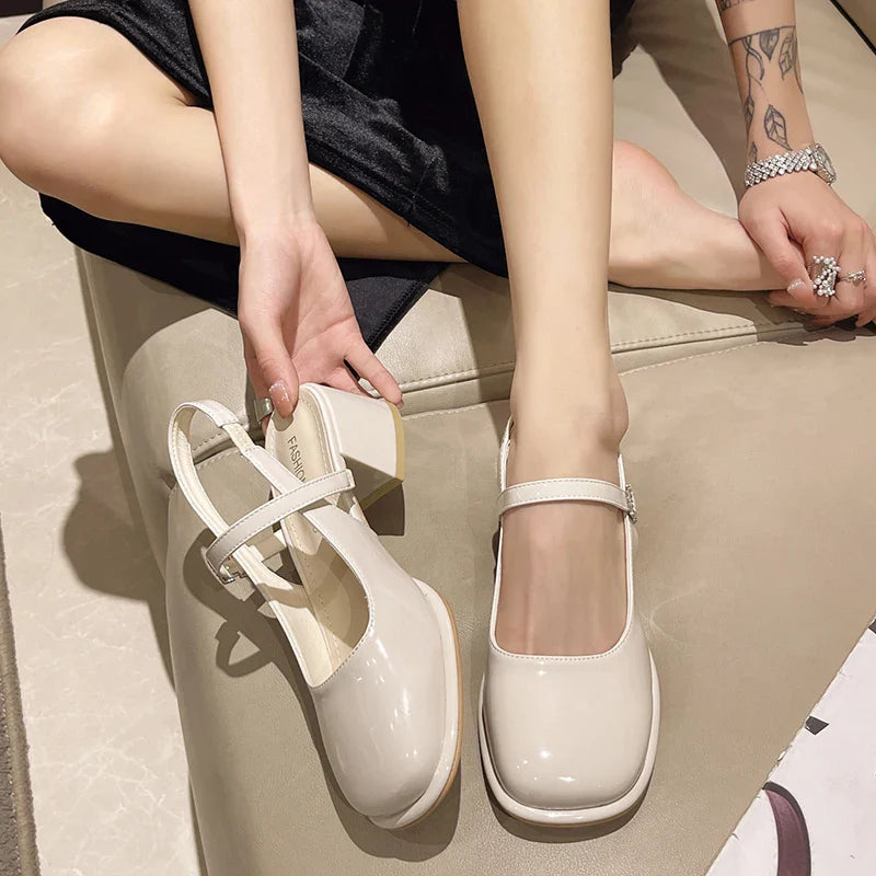 Summers Women Sandals Shoes Fashion Elegant Shallow Thick Heel Shoes Ladies Comfort Street Style Mary Jane Shoes