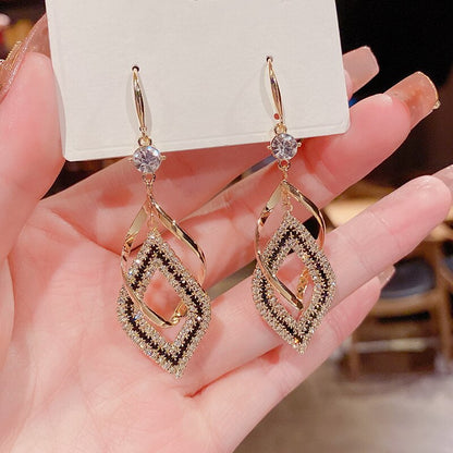 Korean Trendy Crystal Zircon Dangle Earrings For Women Sweet Opal Water Drop Geometric Earrings Girl Birthday Party Jewelry Gift