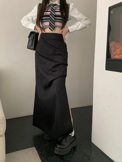 High Waist Split Women Skirts Y2k Aesthetic  Spring Solid Irregular Harajuku Skirt Slim All Match Casual Fashion Faldas