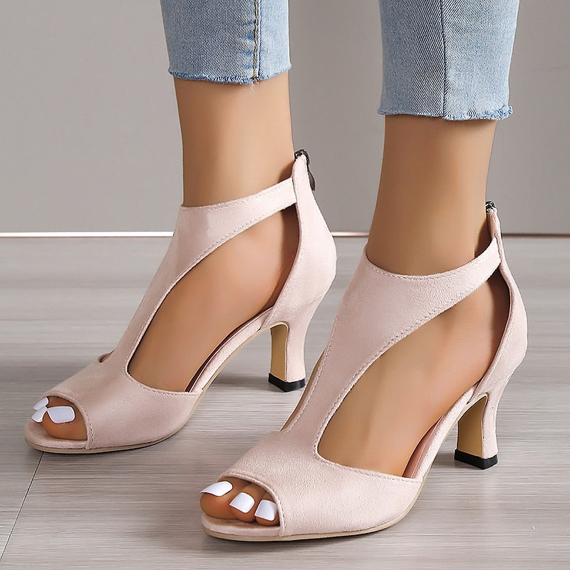 lovwvol Peep Toe High Heels Sandals Women Summer 2023 Hollow Out Pointed Toe Pumps Woman Shoes Plus Size 43 Thick Heeled Sandalias Mujer