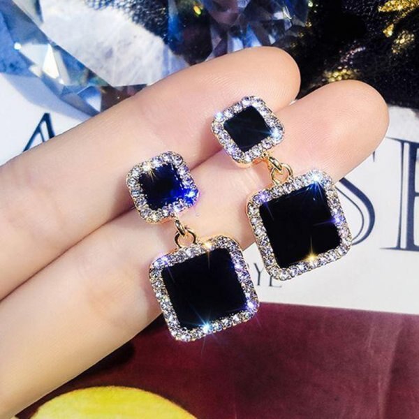 Korean Style Black Zircon Stud Earring For Women Shiny Rhinestone Square Geometric Earrings Girl Party Statement Jewelry Gifts