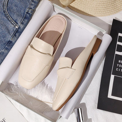 2023 New Spring and summer women wear slippers Korean fashion design Leather Girl black Muller shoes 41-44