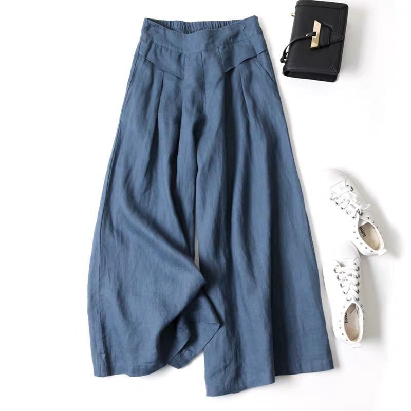 Women Pants Solid High Waist Cotton Linen Wide Pants Summer Casual Pants for Women Fashion Loose Women's Classic Pants