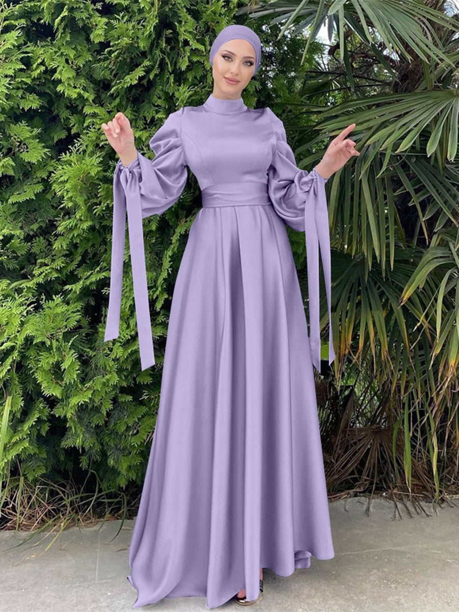 lovwvol Factory Ramadan Eid Djellaba Muslim Dress Dubai Soft Grosgrain Silky Abaya Dubai Turkey Muslim Dress Islam Robe With Belt WY715