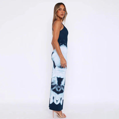 Fashion Print Sexy Sleeveless Slip Dress Elegant Outfits for Women Party Club Long Dresses Robes Summer Clothes