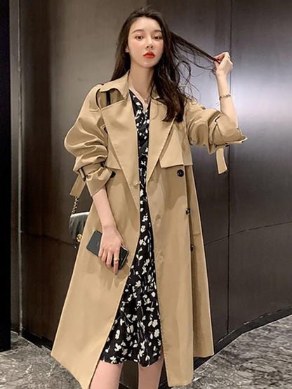 Turn Down Collar V Neck Double Breasted Trench Coat Women Winter Clothes Women with Belt Korean Style Casual Slim Windbreaker