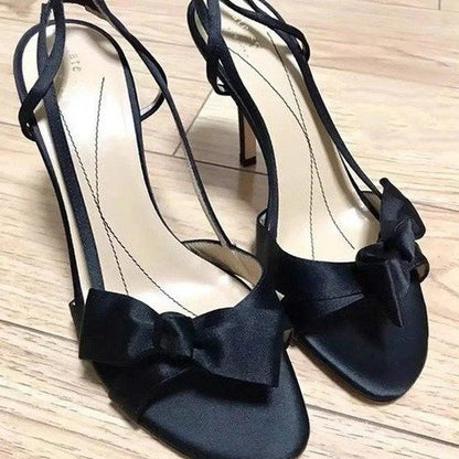 Summer Ladies Sexy Ladies High Heels Sandals Solid Color Bows Large Size 34-40 Stiletto High Heels Open Toe Comfortable