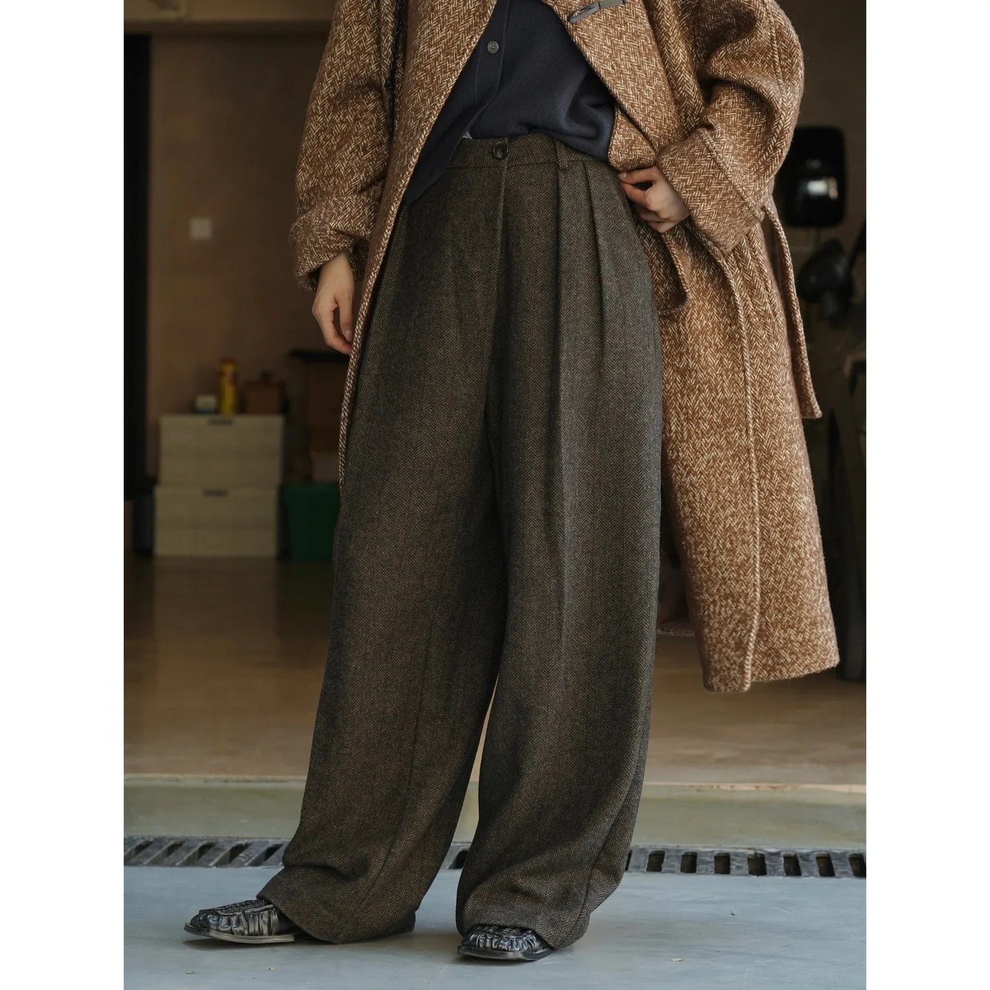 Autumn and Winter Women's Casual Solid Color High Waist Loose Wide Leg Pants