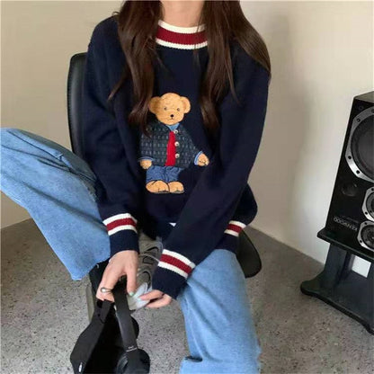 Autumn Winter Women's Vest Japanese Style Cartoon Bear Pullover Vest Sweater Oversize Harajuku Kawaii Clothes Knitted Vest