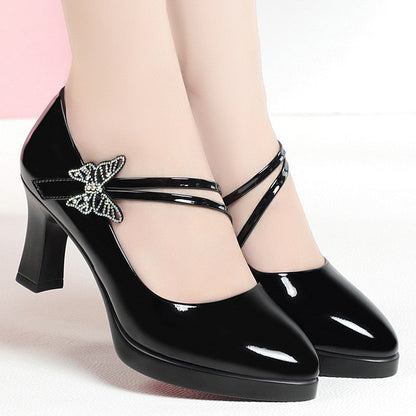 Spring And Autumn New High-heeled Single Shoes Leather Small Leather Shoes Catwalk Shoes Ladies Dancing Bride Wedding Shoes