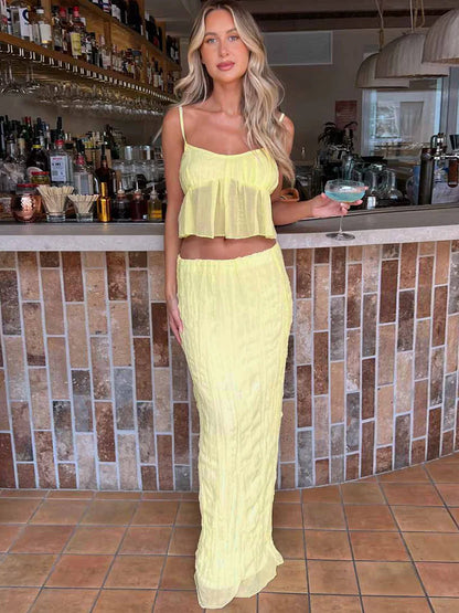 lovwvol Women Sexy Club Party Outfits Sleeveless Backless Crop Top+Maxi Bodycon Skirt Two Piece Matching 2024 Summer 2 Pieces Set