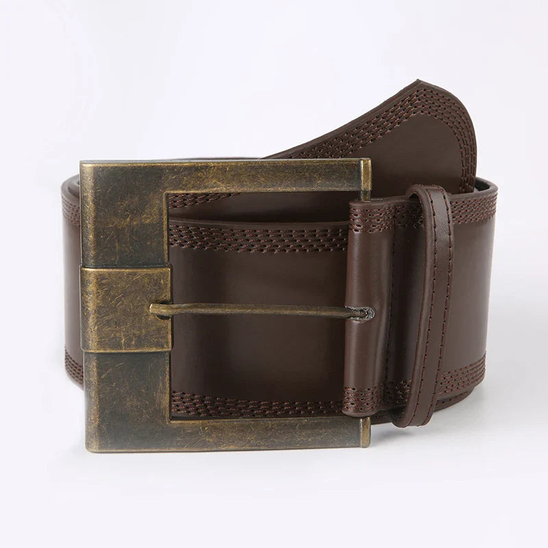 lovwvol Vintage Fashion Brown Metal Buckle Women Belts Y2K Accessories Waistband Grunge Wide Belt Sashes Leather Outwear Chic