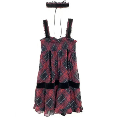 lovwvol   Harajuku Goth Red Mini Plaid Dress Women Y2k Gothic Mall Cyber Punk Halloween Dresses Vintage One Piece Slip Vestidos