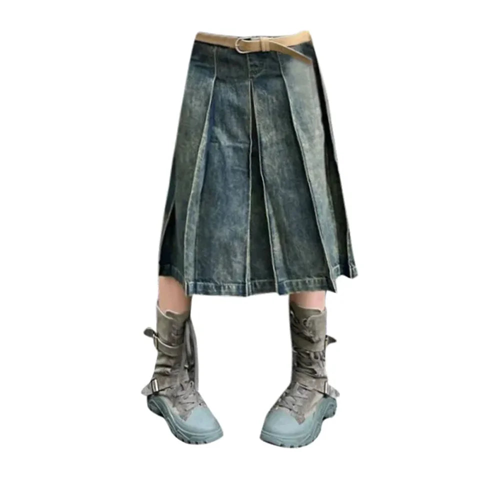 lovwvol  -  American Style Gothic Denim Skirts Women Streetwear Y2k High Waisted Vintage A- Line Middle Long Dress Trendy Fashionable Skirts