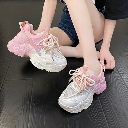 2023 Summer Women Chunky Platform Sneakers 41 42 Fashion Height Increasing Casual Shoes Woman Thick Bottom PU Leather Sneakers