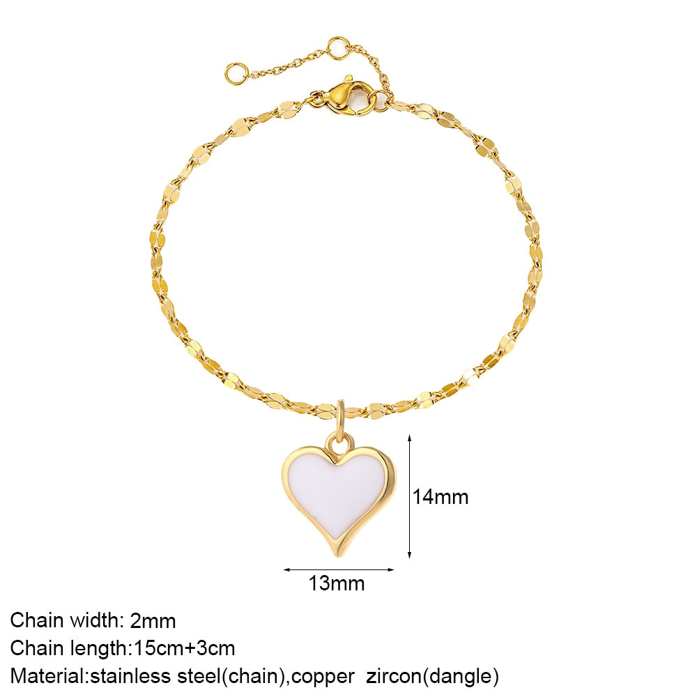 Cute Heart Love Sun Angel Charms Bracelet for Women Evil Blue Eye Gold Color Stainless Steel Chain Copper CZ Dangle Bangle