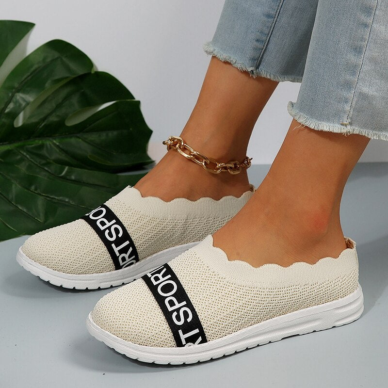 Low Top Knit Flat Shoes Women 2023 Autumn Soft Sole Breathable Casual Walking Shoes Woman Plus Size 43 Lightweight Loafers Shoes