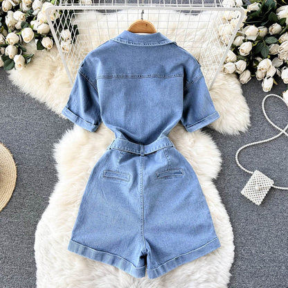 Guilantu Summer Vintage Denim Playsuits Women's Short Sleeve Bodycon Casual Shots Rompers Jumpsuit Jeans Overalls For Women