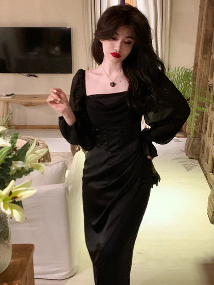 Solid Elegant Fairy Dresses Women Casual Party Fashion Korean One Piece Dress Female Lace Vintage Chic Midi Dresses