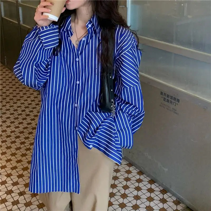 lovwvol Striped Women Blouses Basic Vintage Chic Long Sleeve Shirts Korean Fashion Old Money Style Casual Tops Office Wear