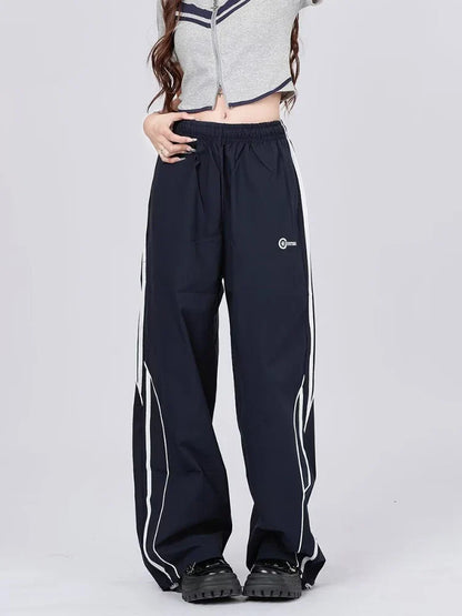 lovwvol Women Y2k Stripe Sweatpants Baggy Vintage Parachute Wide Leg Pants Streetwear Casual Oversize Hip Hop Jogger Trousers