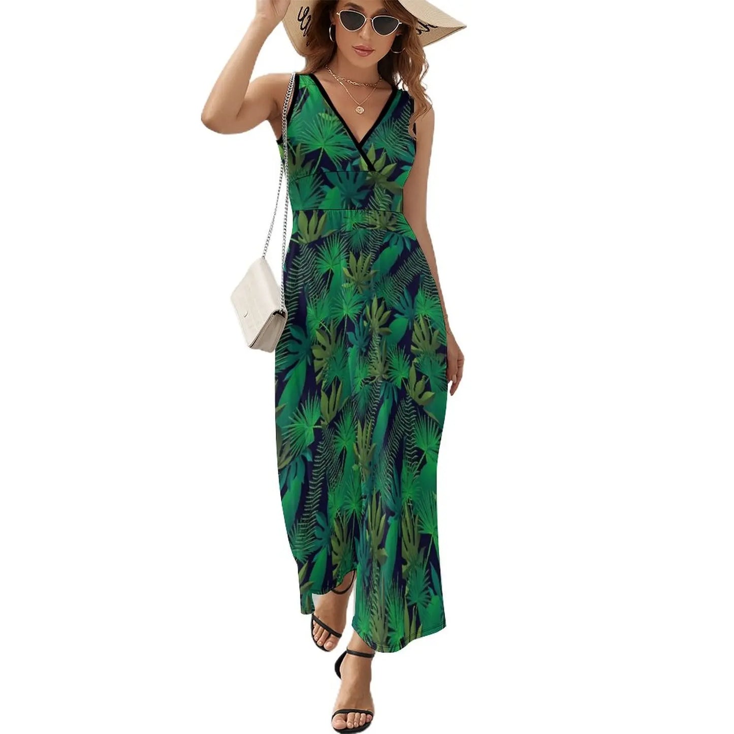 lovwvol Tropical Print Dress Female Orange Flowers Vintage Maxi Dress V Neck High Waist Aesthetic Design Boho Beach Long Dresses