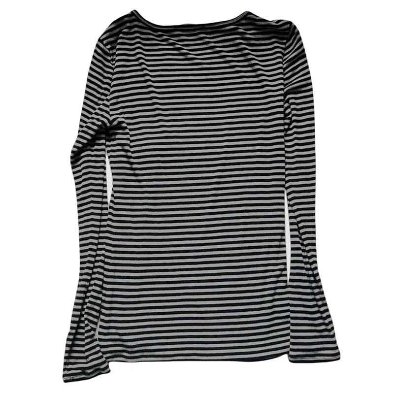 Women T-shirt Long Sleeve Crew Neck Striped Fall Slim Fit Ladies Tops For Casual Daily