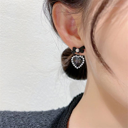 New Metal Heart-Shaped Pearl Earrings For Women Korean Fashion Back Hanging Earring Girls Shiny Zircon Exquisite Jewelry