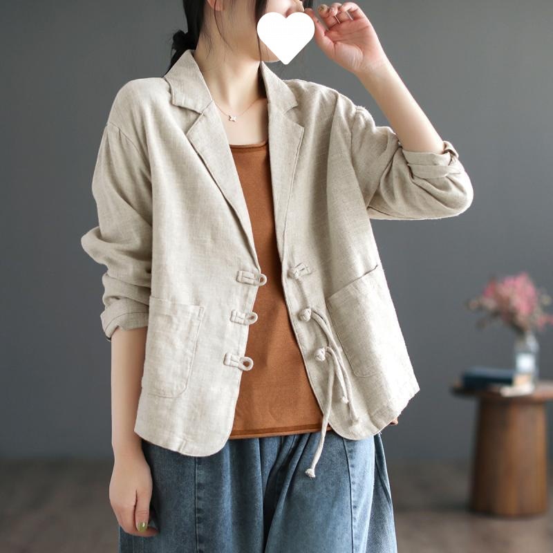 Thin Blazer Women Coats Women Clothing Fashion Clothes Casual Vintage Spring Elegant Cotton Linen Streetwear Autumn Comfortable