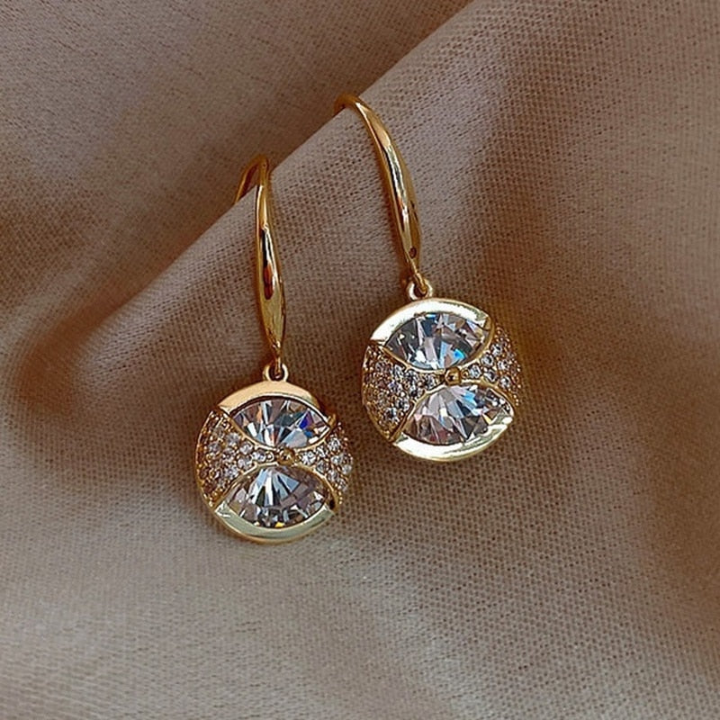 Classic Fashion Gold Colors White Zircon Stones Earrings for Women Exquisite Party engagement Wedding Dangle Earrings