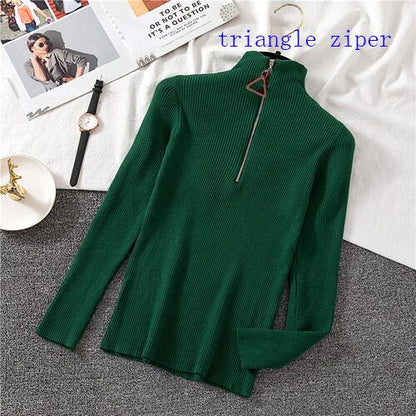 Sexy Turtleneck Sweater Women Autumn Winter Clothes Sueter Mujer Zip Christmas Sweaters Pink Fashion Pullovers Ladies