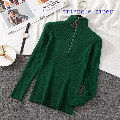 lovwvol Sexy Turtleneck Sweater Women Autumn Winter Clothes Sueter Mujer Zip Christmas Sweaters Pink Fashion Pullovers Ladies