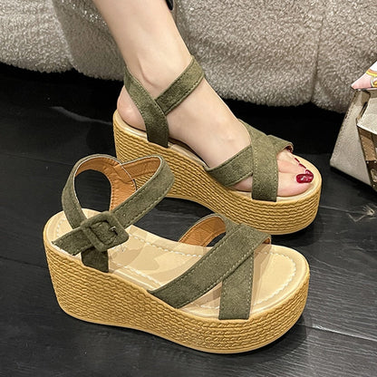 Ankle Straps Wedges Sandals Women Summer 2023 Chunky Platform Sandals Woman Plus Size 42 Light Anti-Slip Beach Sandalias