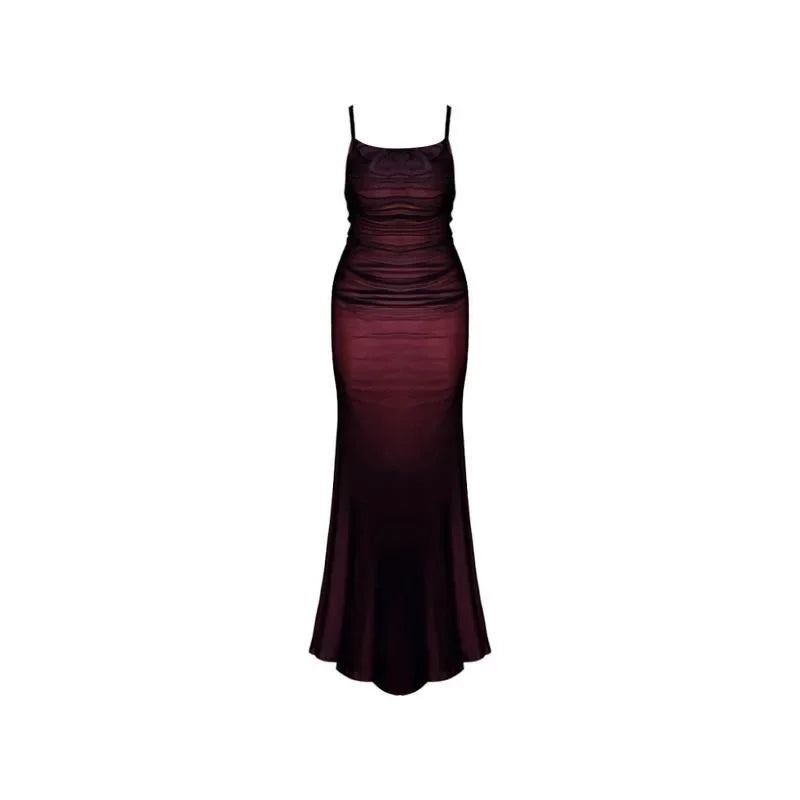 lovwvol Sexy Luxury Woman Evening Dress Red Mesh Gothic Elegant Party Bodycon Dresses Maxi Dress Chic Female Night Club Outfits