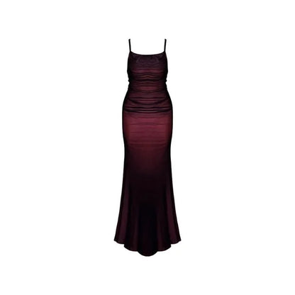 lovwvol Sexy Luxury Woman Evening Dress Red Mesh Gothic Elegant Party Bodycon Dresses Maxi Dress Chic Female Night Club Outfits