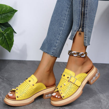 lovwvol Woman Platform Slippers Fashion Leather Shoes Summer Casual Ladies' Slippers Causal Rivets Women' Slippers Plus Size