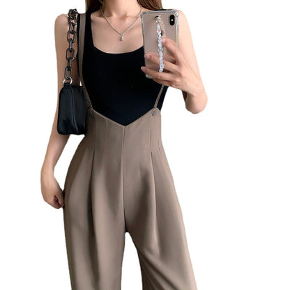 Women Summer Fashion Strap Wide-leg Pants Jumpsuit Casual Loose Drape Split Trousers High Waist Bodysuit Sling One-piece Pants