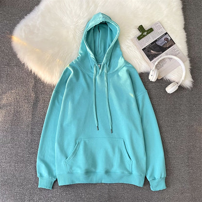 lovwvol     Woman's Sweatshirts Solid Drop Shoulder Korean Female Hooded Pullovers 2023 Thicken Warm Oversized Hoodies Women