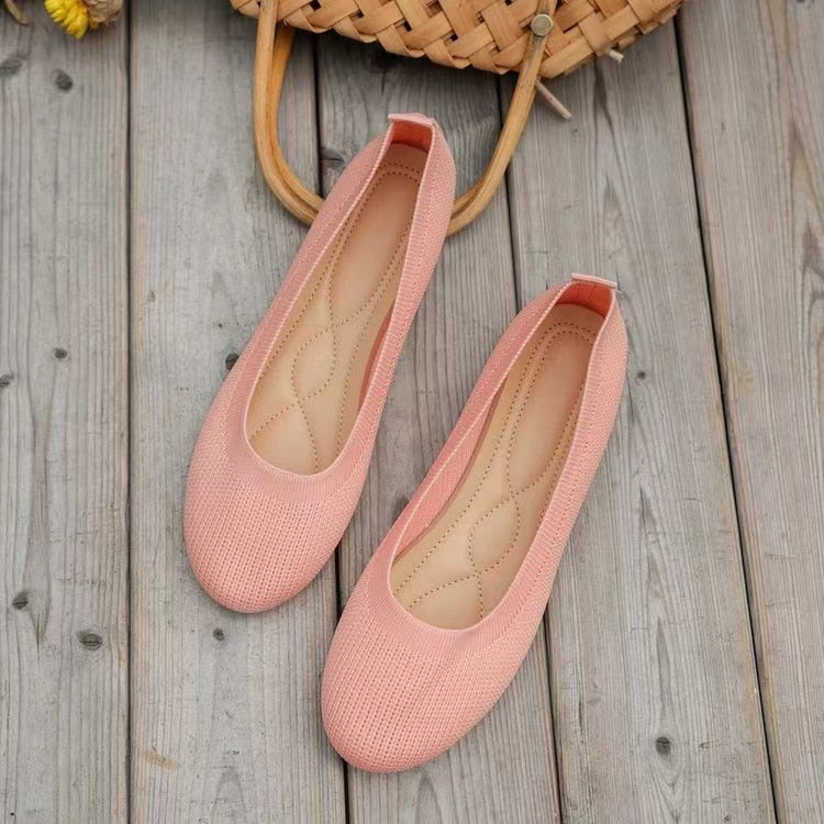 Spring Autumn Casual Shoes For Women Slip-on Pump Knit Single Flat Shoes Breathable Round Toe Ladies Cloth Loafers Large Sized