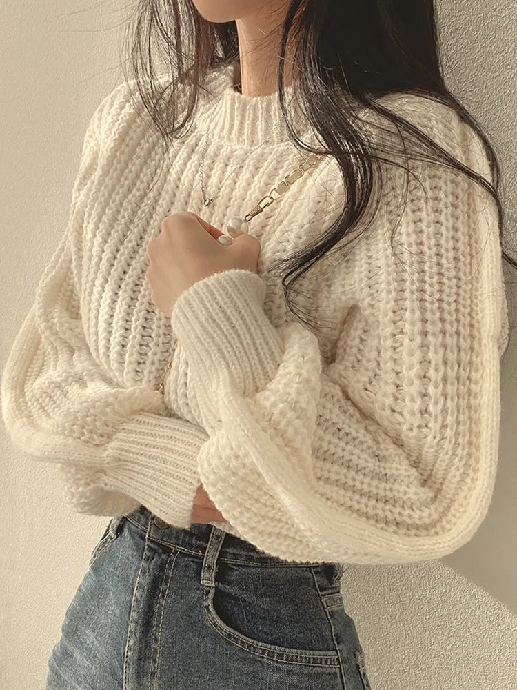 lovwvol Loose Vintage Harajuku Lantern Long Sleeve Women Sweater Korean Autumn Winter Knitwear Soft Warm Tops Chic Solid Femme Sweater