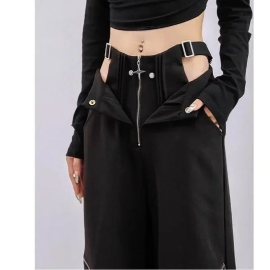 lovwvol   Black Y2k Gothic Cargo Pants for Women Gyaru Oversized Vintage Baddies Streetwear Trousers Coquette Harajuku Techwear