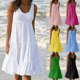 lovwvol Summer Casual Sweet Spaghetti Strap White Dress New Ladies V Neck Knee Length Big Swing Beach Dress Loose Dresses Women