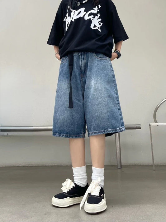 lovwvol Women Y2K Baggy Jorts Vintage Wide Leg Five Points Jeans American Streetwear Casual Washed Oversize Summer Denim Shorts