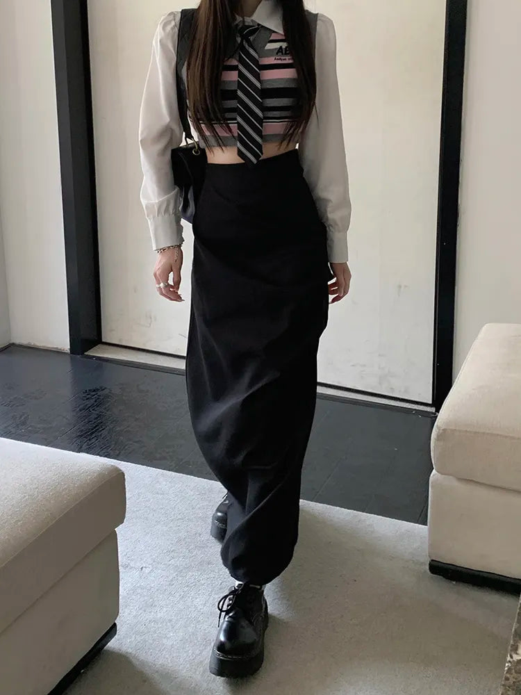 High Waist Split Women Skirts Y2k Aesthetic  Spring Solid Irregular Harajuku Skirt Slim All Match Casual Fashion Faldas