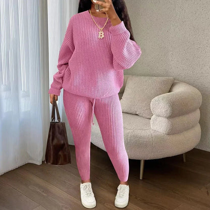 lovwvol  -  Winter Two Piece Sets Women Clothing Autumn Fashion Casual Solid Round Neck Pullover Loose Pit Knitted Sweater Pants Suits