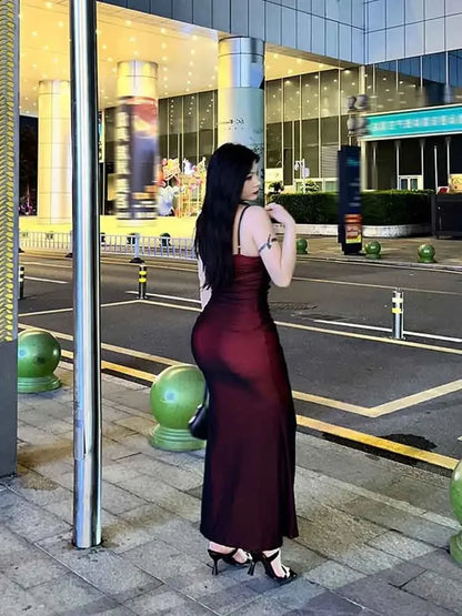 lovwvol Sexy Luxury Woman Evening Dress Red Mesh Gothic Elegant Party Bodycon Dresses Maxi Dress Chic Female Night Club Outfits