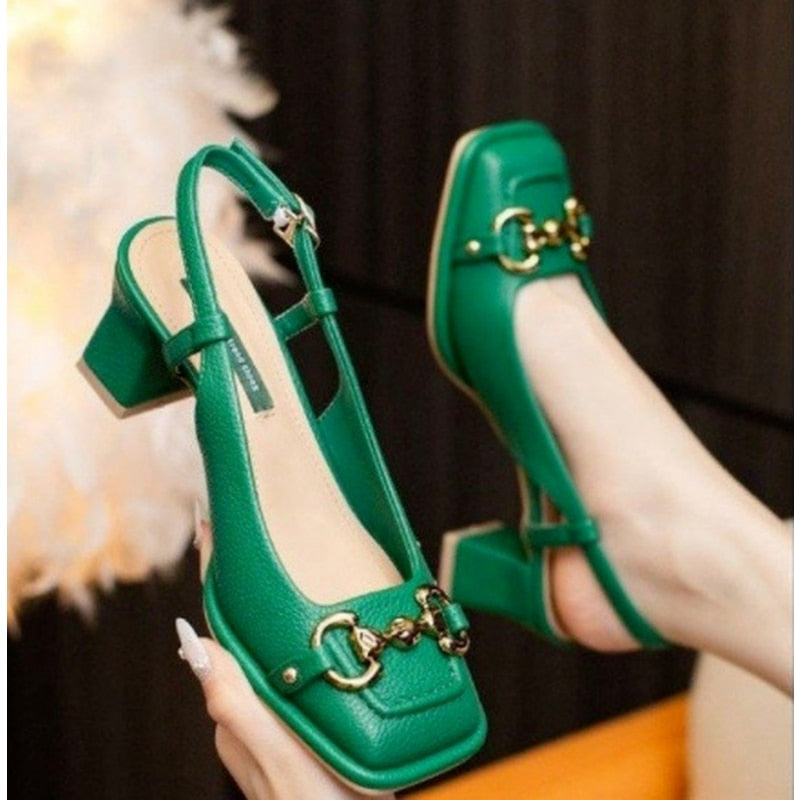 The New Summer Edition Of  Women's Pure Color High-Heeled Shoes With Horseback Buckle Casual Fashion And All-Match Women