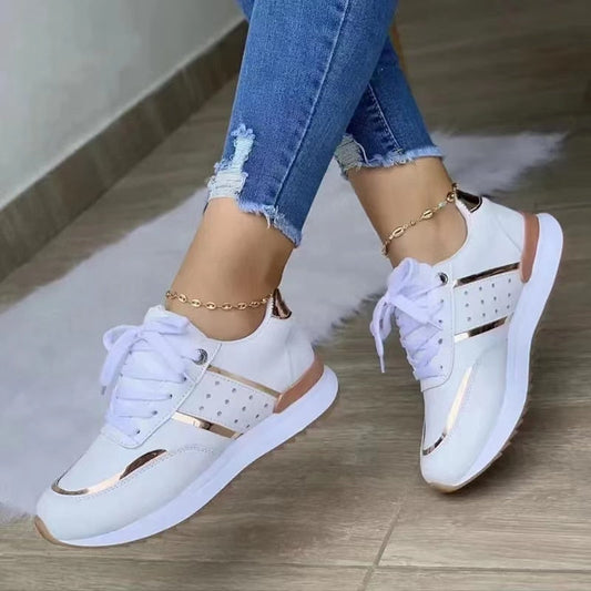 Women Sneakers Platform Shoes Leather Patchwork Casual Sport Shoes Ladies Outdoor Running Vulcanized Shoes Zapatillas Mujer