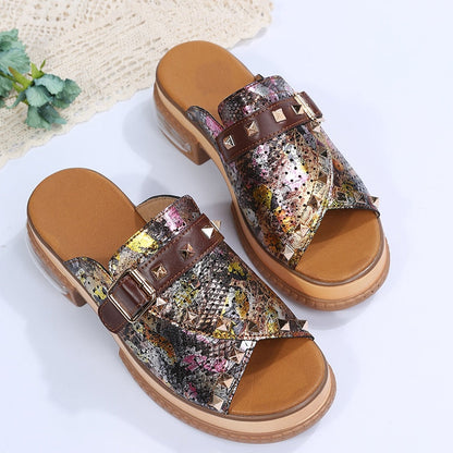 lovwvol Woman Platform Slippers Fashion Leather Shoes Summer Casual Ladies' Slippers Causal Rivets Women' Slippers Plus Size