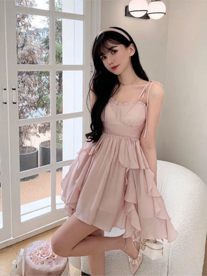 lovwvol  -   Summer Women Sundress Suspenders Ruffles Fairy Dress Elegant Feminine Holiday Beach Romantic Dress Traf Robe платье